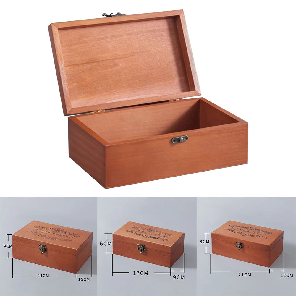 Boîte de rangement rétro en bois de pin, boîte-cadeau rectangulaire à rabat en bois massif avec couvercle, organisateur de bijoux, conteneur pour le rangement à domicile