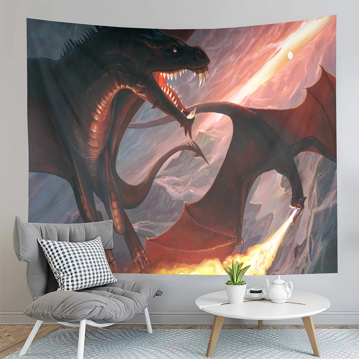 Tapisserie de Dragon médiévale, tapisserie de coucher de soleil en forêt, tapisserie d'animaux du monde fantastique, pour chambre à coucher, salon, décoration de maison
