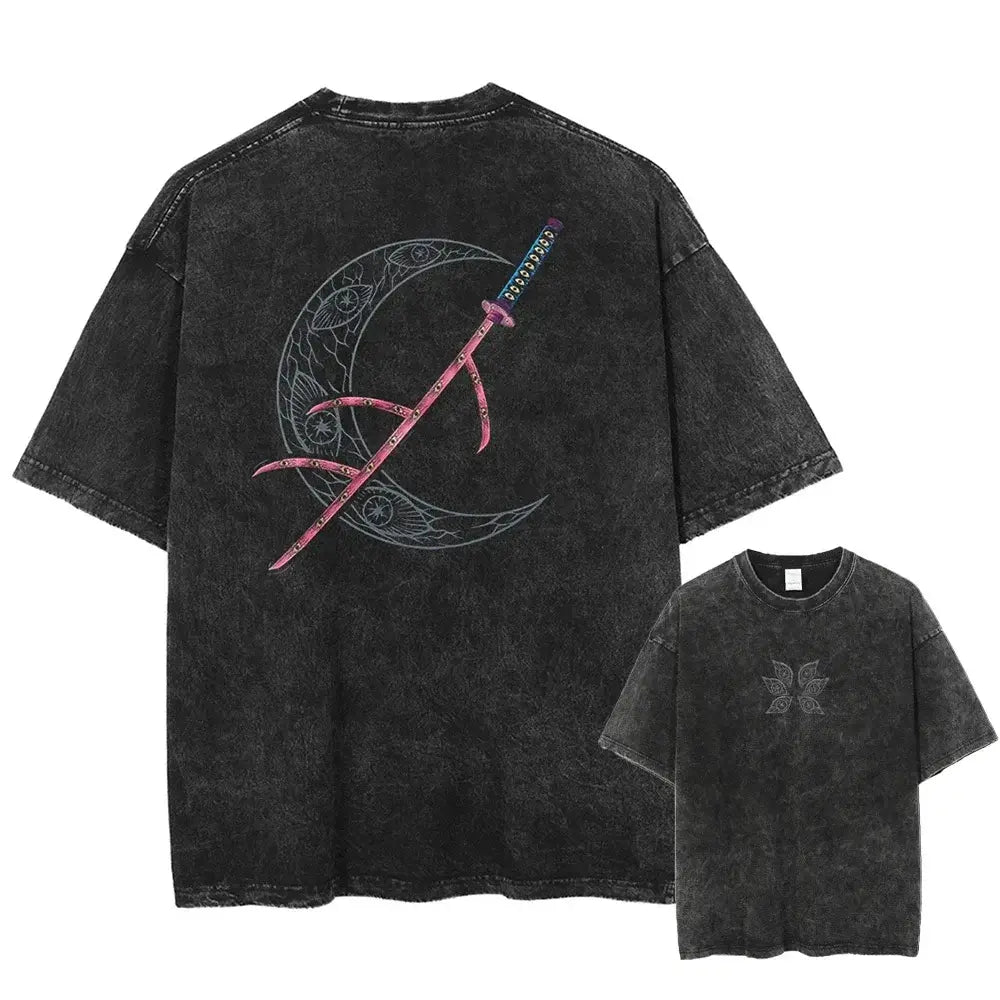 Demon Slayer Kokushibo T-shirt Vintage Washed Cotton Tee