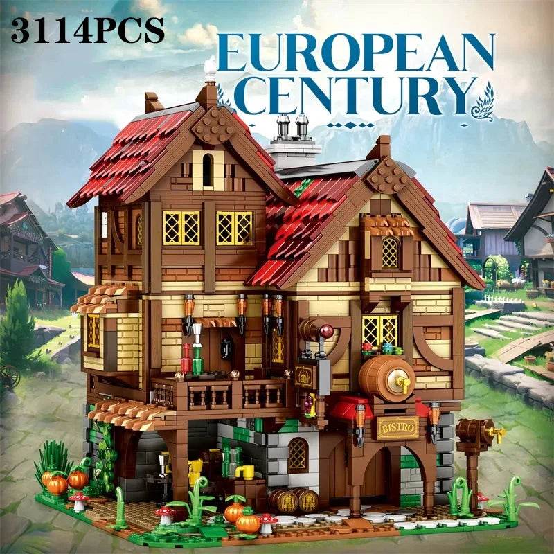 3114PCS Medieval Tavern Building Blocks European Street View Architecture MOC Model Brick Desktop Display Ornaments Toy For Kids - Medieval Tavern / With Box