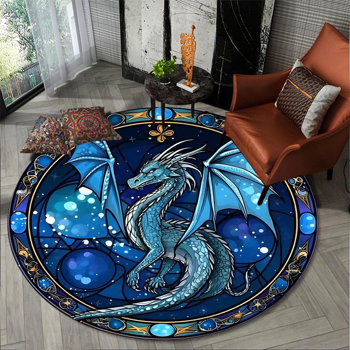 3D Animal Dragon Round Area Rug,Carpet for Living Room Bedroom Sofa Playroom Decor,Non-slip Floor Mat