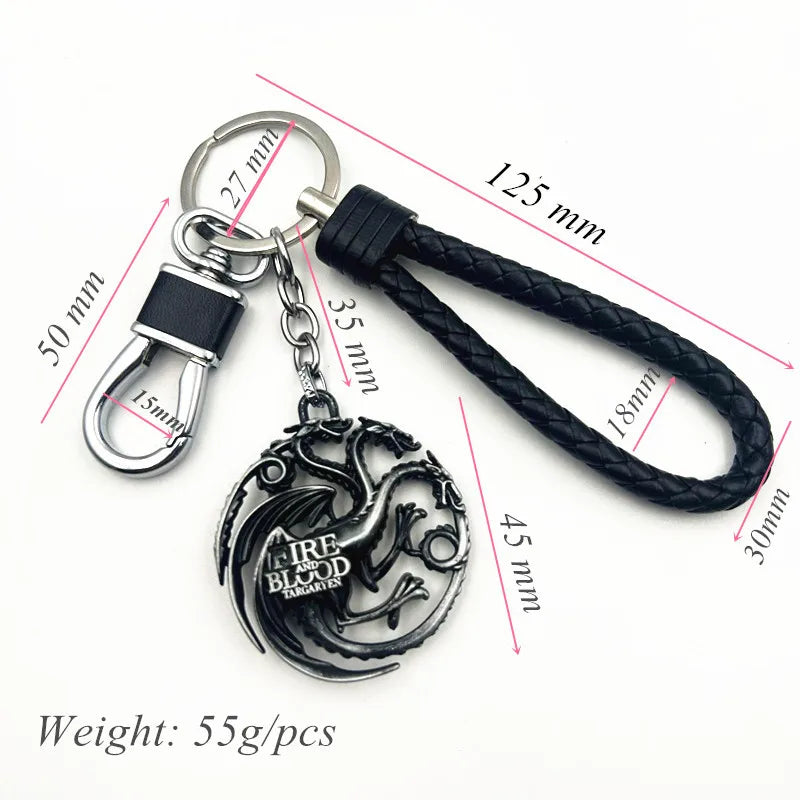 Thrones Keychain Stark Wolf Head Badge Key Chains Leather Rope Keyring Pendant llaveros Accessories Gifts for friends