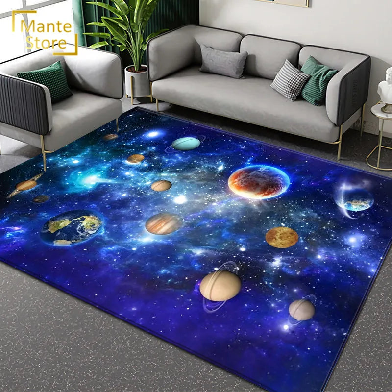 Alfombra de planeta 3D para niños, alfombra de universo abstracto, alfombra de gran tamaño para decoraciones para el salón, alfombra para los pies de la cama y el dormitorio