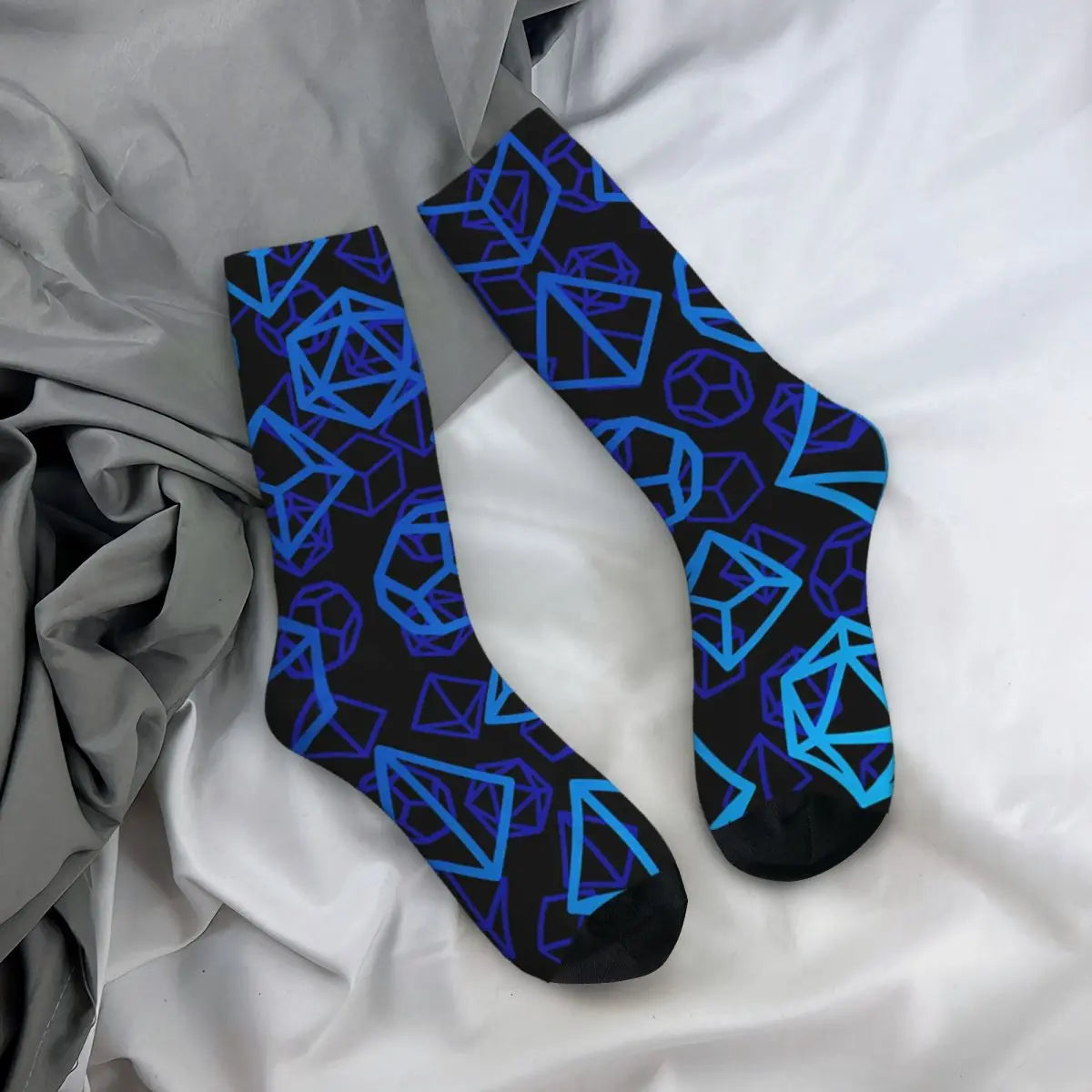 Chaussette folle drôle pour hommes bleu D20 DnD Hip Hop Harajuku motif sans couture imprimé chaussettes d'équipage pour garçons cadeau décontracté
