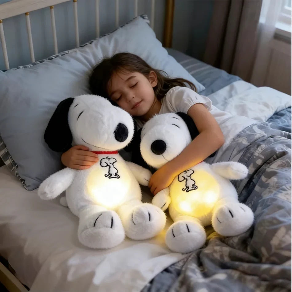 Breathing White Dog Plush Toy – Light & Sound Sleep Companion