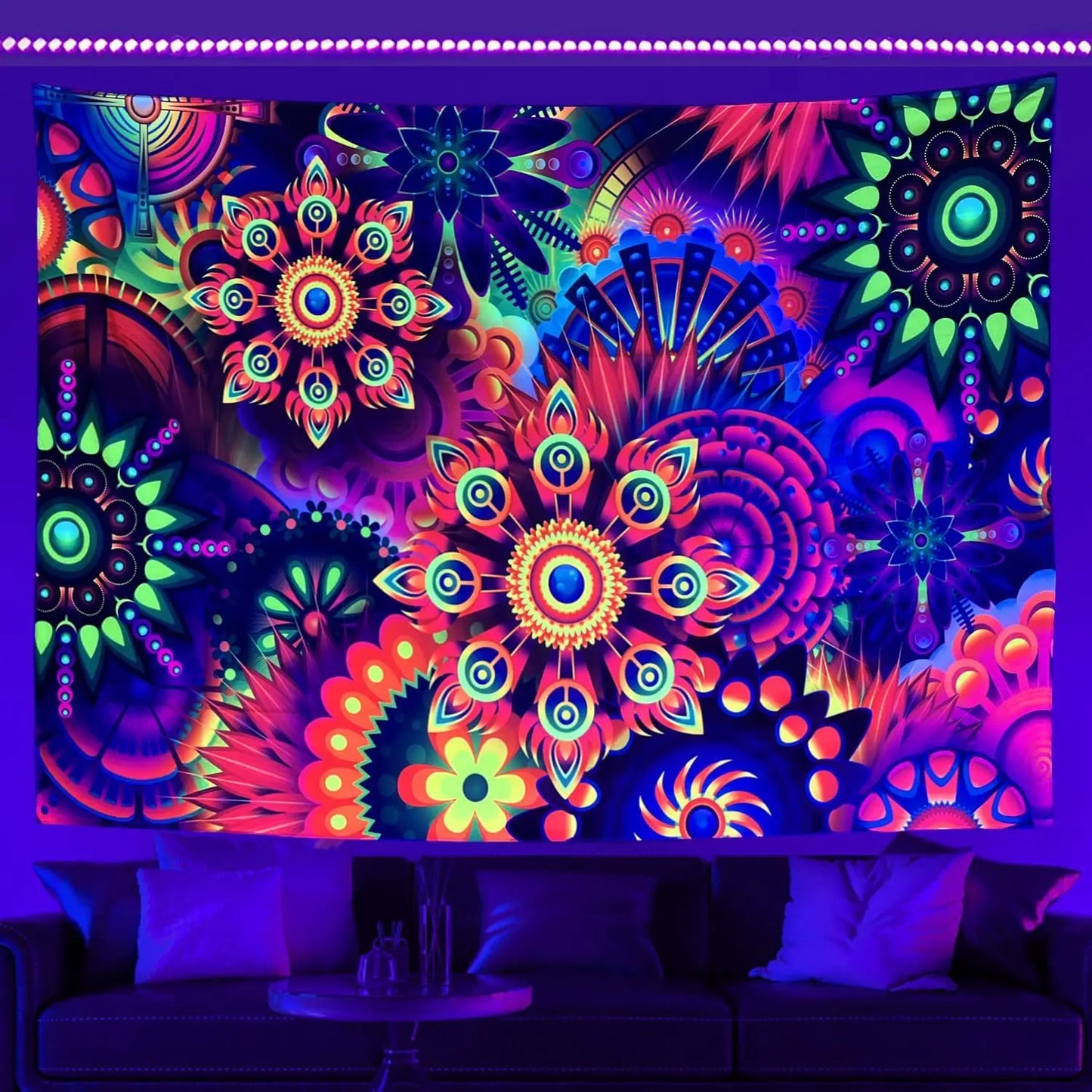 Tapisserie murale fluorescente d'astronaute UV, tapisserie Hippie suspendue pour chambre à coucher, décoration de pièce indépendante