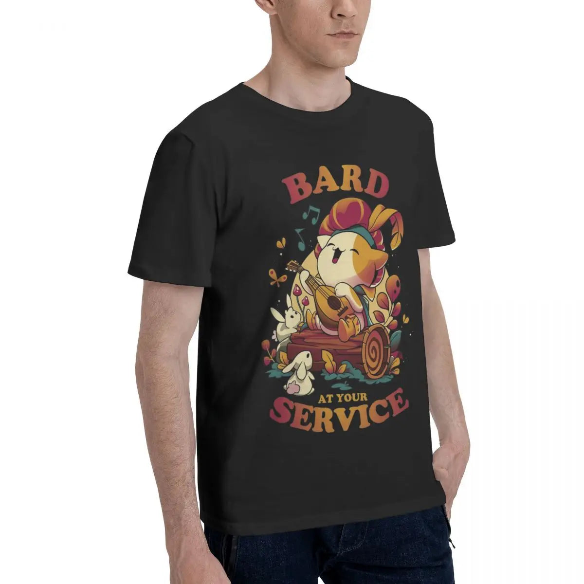 Vintage DnD Bard's Call T-Shirts Men O Neck 100% Cotton T Shirts Cute Cat Gamer Short Sleeve Tees Printed Clothes