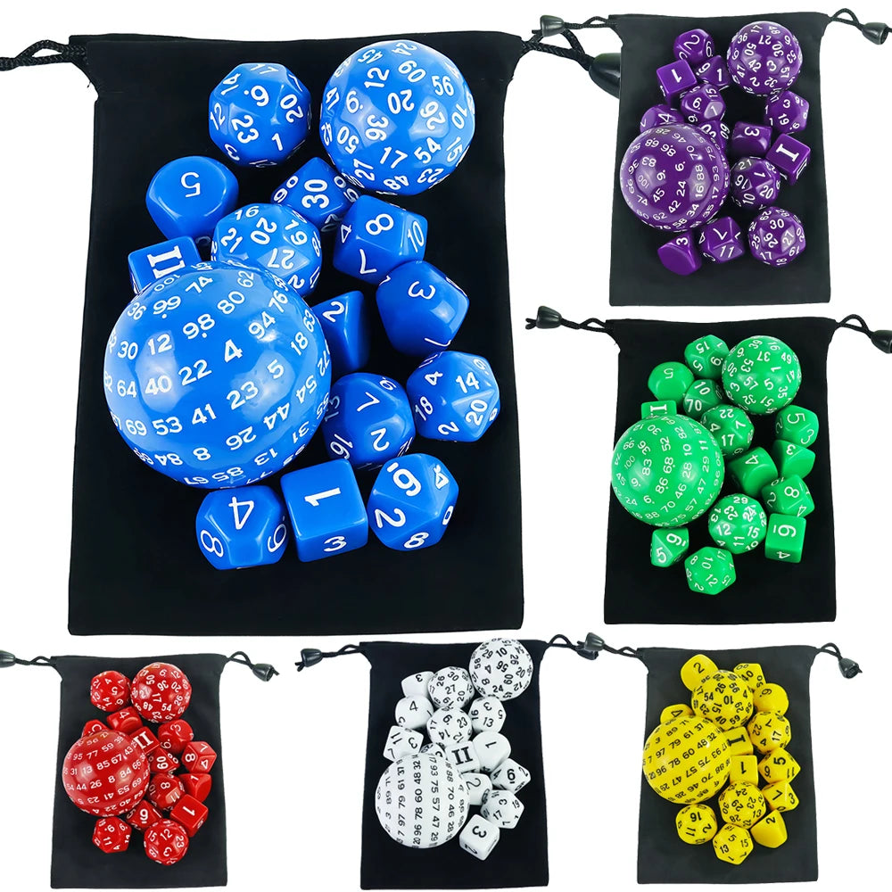 15pcs Polyhedral Dice Set with Bag D3-D100 6 Colors for DND Game RPG Board Game Accessories Hobbies Holiday Gift