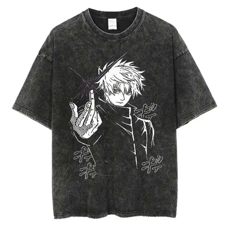 Anime Washed T-shirt: Vintage Harajuku Oversized Cotton Tee