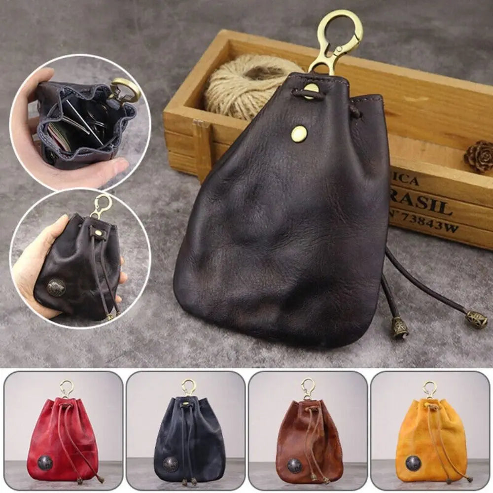 Porte-monnaie supérieur en cuir, pochette Simple rétro couleur unie, sac pour clés de voiture, portefeuilles à cordon pour hommes