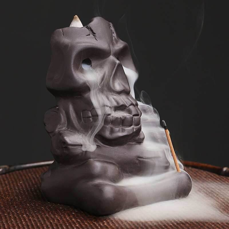 Halloween Skull Backflow Incense Burner Stick Holder - 