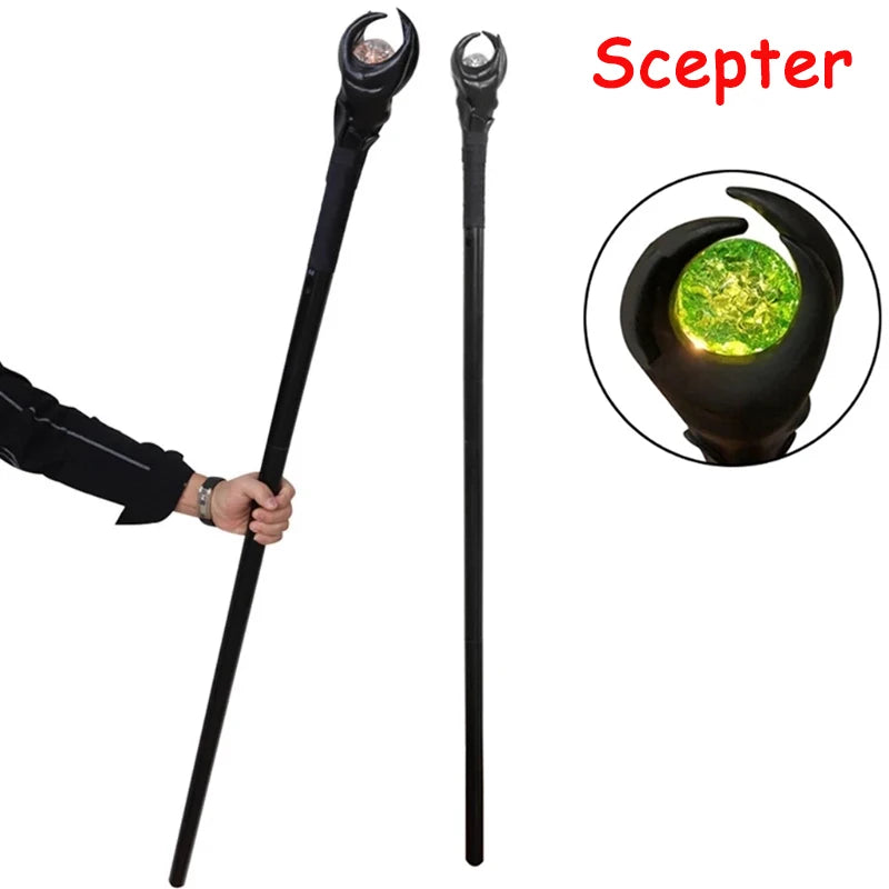 Anime Halloween LED Light Magic Wand Scepter Wizard Staff Evil Witch Cosplay Walking Stick Cane Prop Accessories Party Gifts