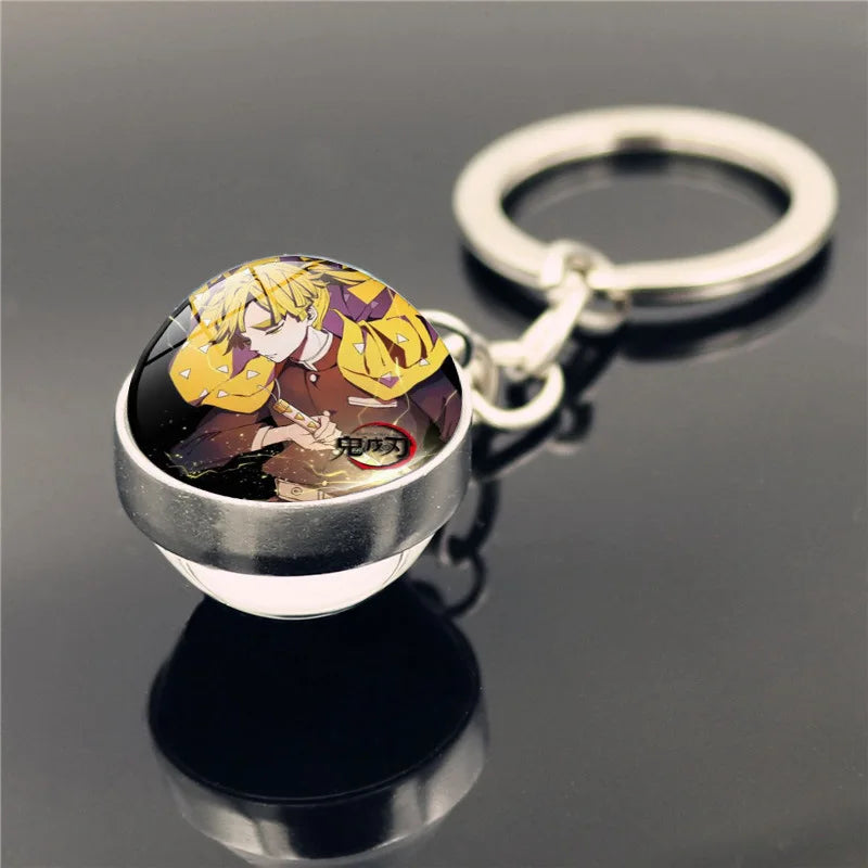 Cartoon Demon Slayer Keychain Kamado Nezuko Kanroji Mitsuri Tsuyuri Kanawo Double Sided Glass Ball Pendant Backpack Keychains