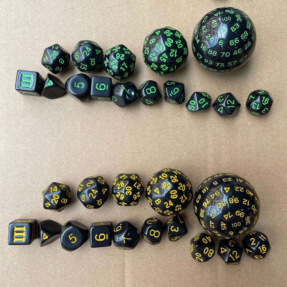 15Pcs/Set Polyhedral Dice D3-D100 Spherical RPG Complete DND Opaque Black 100 Sides Dices Role Playing Table Party Board Game