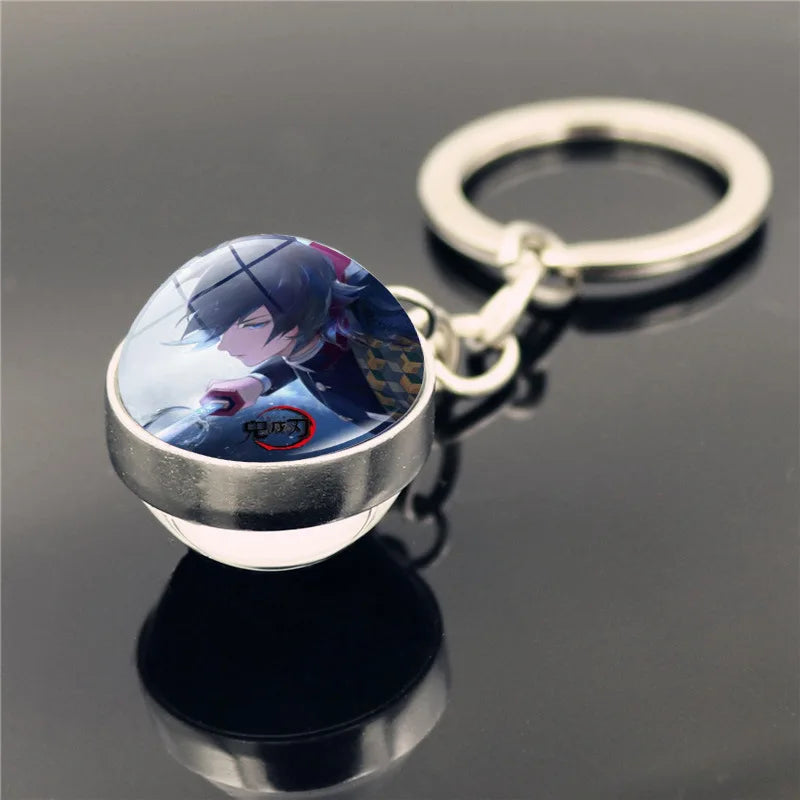 Cartoon Demon Slayer Keychain Kamado Nezuko Kanroji Mitsuri Tsuyuri Kanawo Double Sided Glass Ball Pendant Backpack Keychains