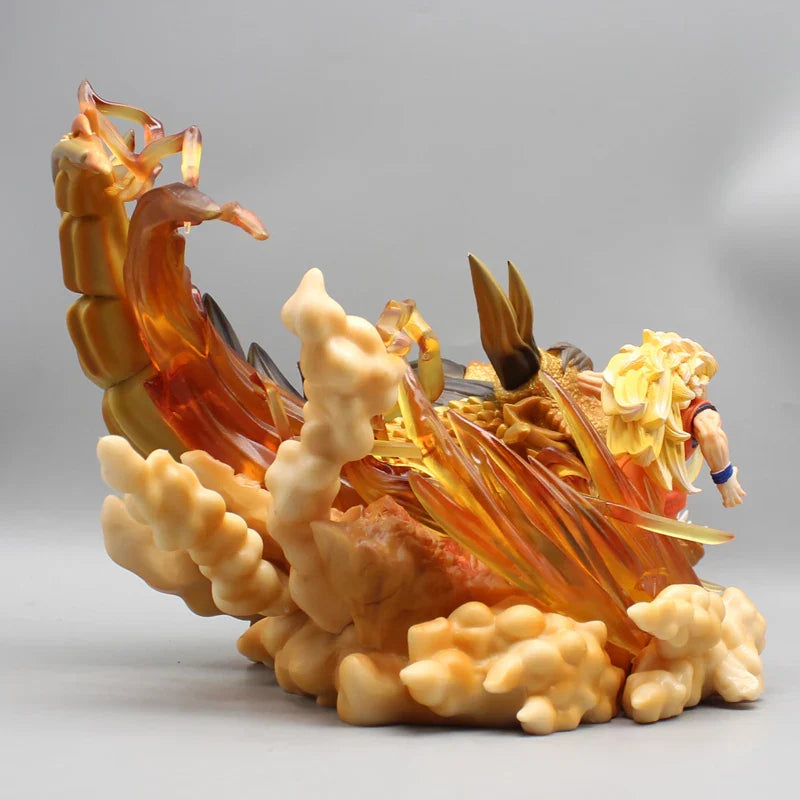 Super Saiyan 3 Goku and Golden Shenron Action Figure, Dragon Ball Z Anime Figurines Pvc 21.5 CM