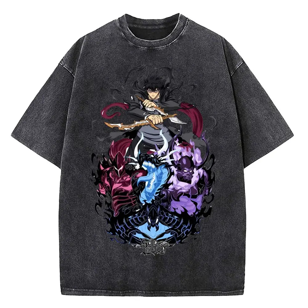 Solo Leveling Vintage T-shirt: Washed Cotton Streetwear
