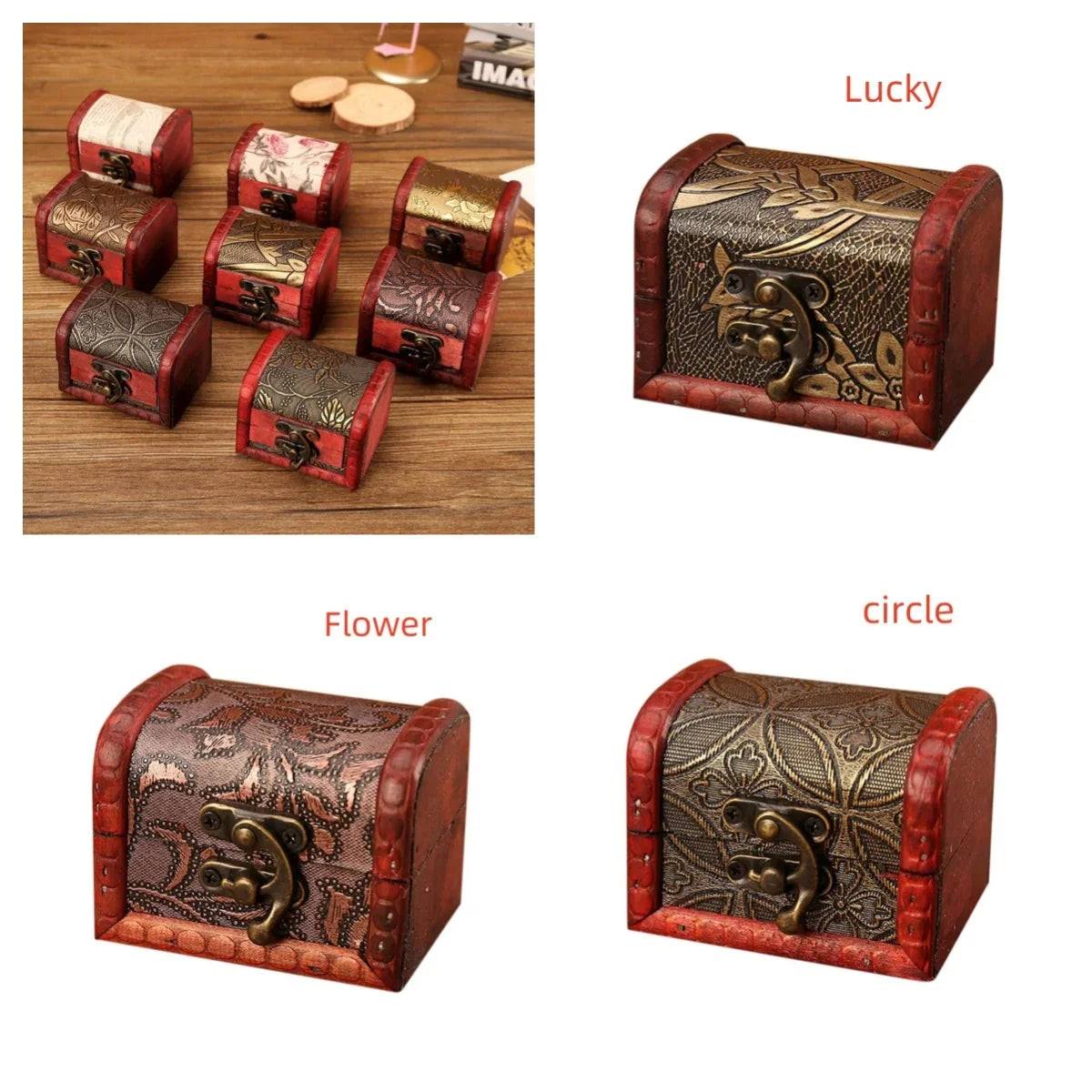 1PCS Small Vintage Jewelry Box Wooden Handmade Box With Mini Metal Lock For Storing Jewelry Treasure Pearl