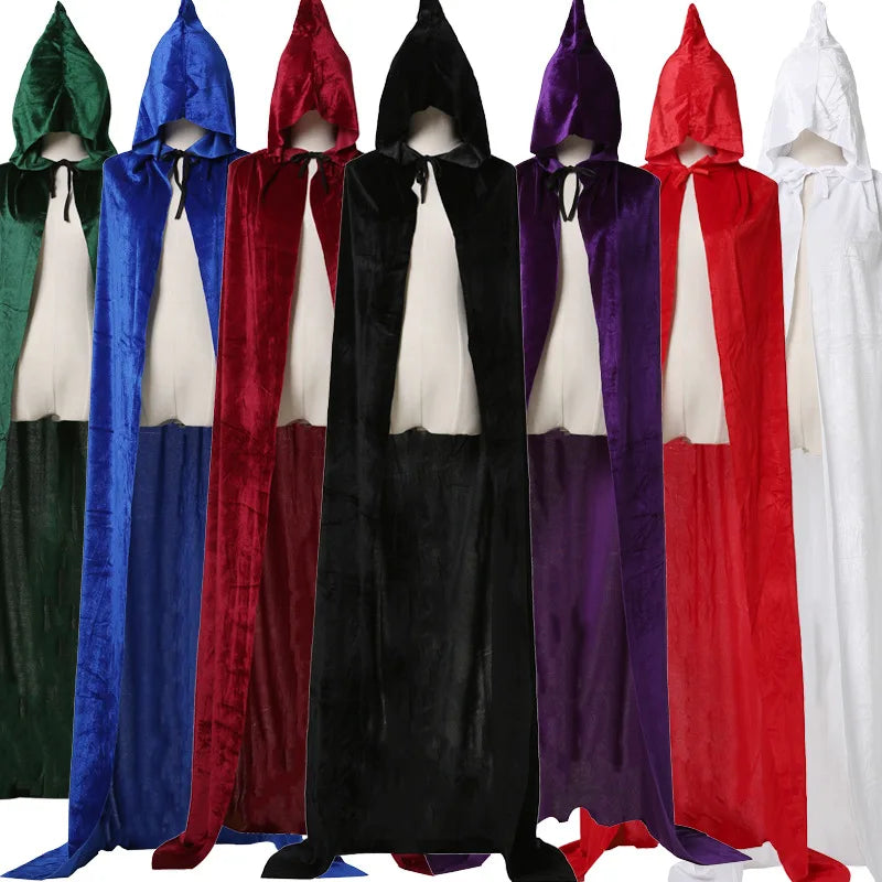 Cape à capuche en velours pour femmes, longue cape de carnaval, elfe, sorcière, Robe de fête, Larp, vampires, faucheuse