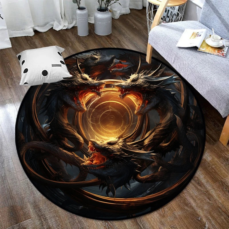 Alfombras redondas con estampado artístico de dragón, alfombra Circular china o mítica, estera de Yoga, alfombra antideslizante para sala de estar y dormitorio