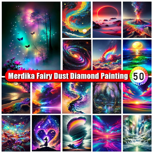 Merdika Fairy Dust Diamond Painting Landscape Sky Full 5d Mosaic Diamond Embroidery Rhinestone Colorful Art Home Decor Gift
