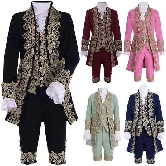 Victorian King Prince Costume For Adult Men Top Vest Jacket Coat Blazer Suit Stage Theater Cosplay Outfit Pants  Tie