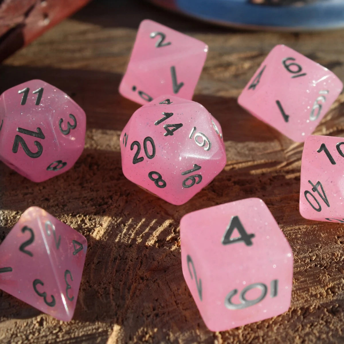 7Pcs/Set Champagne Pink Starry Sky Dice for DND Dungeons and Dragons Table Games D&D RPG Tabletop Roleplaying