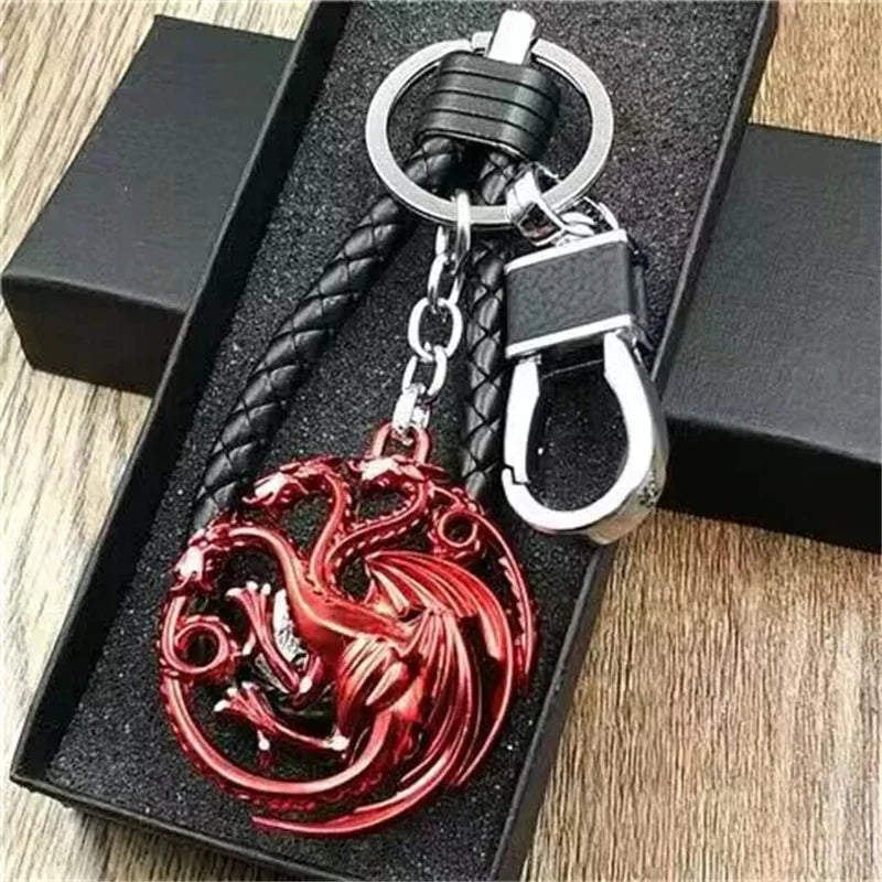 Thrones Keychain Stark Wolf Head Badge Key Chains Leather Rope Keyring Pendant llaveros Accessories Gifts for friends