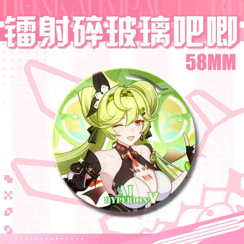 Kawaii Honkai Impact 3 Valkyrie Girls 58mm Laser Pin Badge Cosplay Accessories for Clothes Backpack Decor Brooch Gifts Keychain