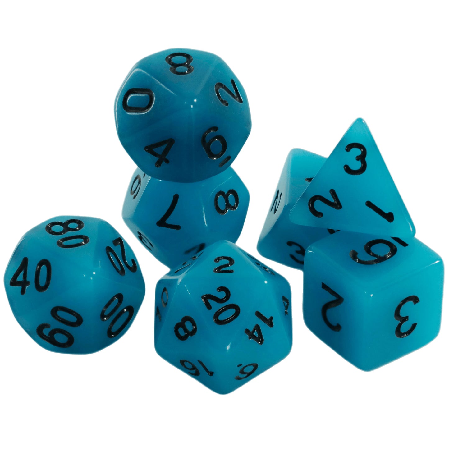 7pcs Polyhedral Dice Set with Glow-in-dark Effect and Clear Numbers Easy to Roll for Board Games DND ,RPG and Parties Games