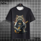 Samurai Cat Graphic T-Shirt – Japanese Style 3D Print Men's Tee