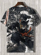 Samurai Cat Graphic T-Shirt – Japanese Style 3D Print Men's Tee