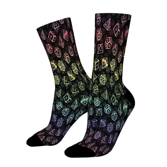 DND Game D20 Dice Set Pattern Rainbow  Straight Socks Male Mens Women Autumn Stockings Polyester Harajuku