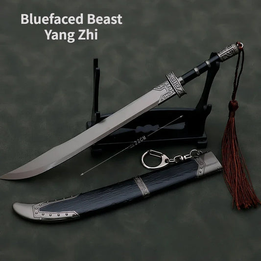 Water Margin Film and Television Surrounding 22cm Blue Face Beast Yang Zhi with Sheath Zinc Alloy Weapon Model Crafts Toys
