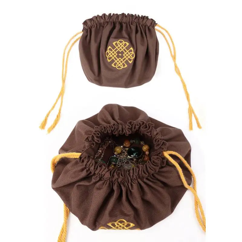 WENAM Bolsa Medieval para joyería con cordón, monedero de seda para Cosplay vikingo con borlas, bolsa bordada, monedero, riñonera