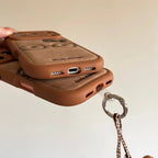 Brown Cute Leather Leopard Print Glasses KT Phone Case Suitable For iPhone 14 Pro 15 16 17 Pro Max Shockproof Protective Case