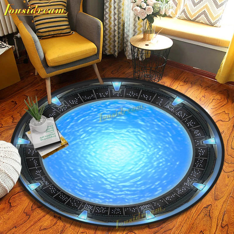 Stargate Carpet Movie Non-slip Floormat Round Area Rug Science Fiction Chairmat Play Mat for Playroom Bedroom Kids Room