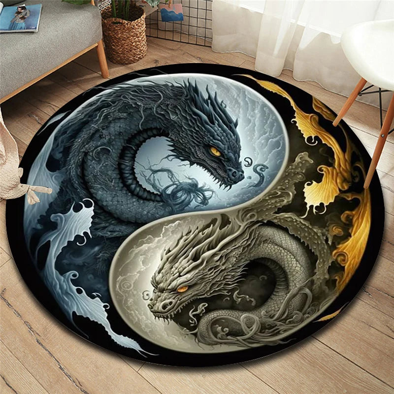 3D Animal Dragon Round Area Rug,Carpet for Living Room Bedroom Sofa Playroom Decor,Non-slip Floor Mat