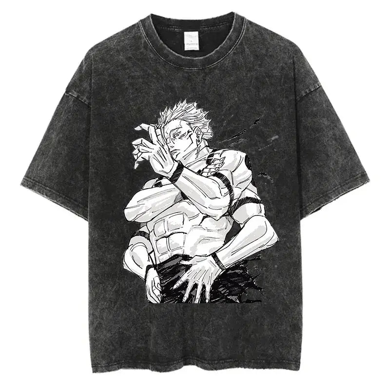 Anime Washed T-shirt: Vintage Harajuku Oversized Cotton Tee