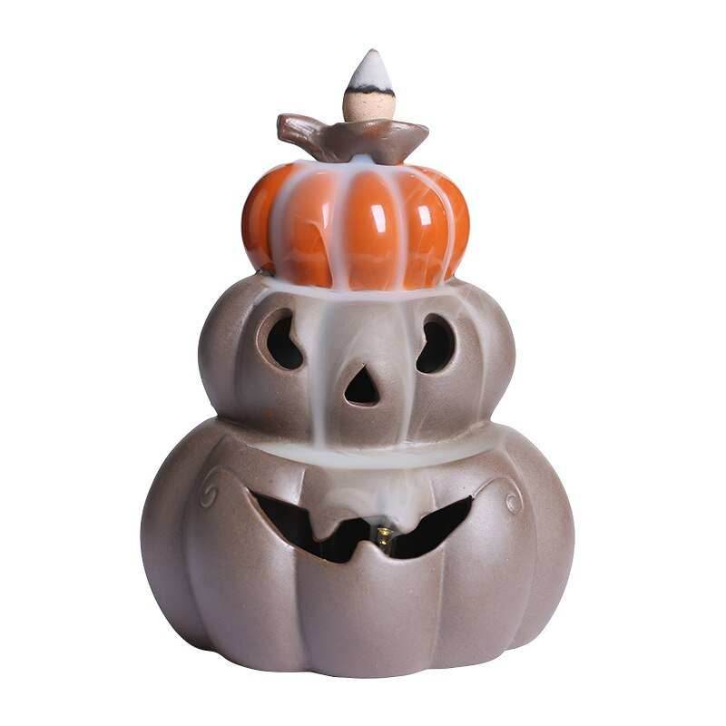LED Lamp Pumpkin Halloween Waterfall Backflow Incense Burner - Brown