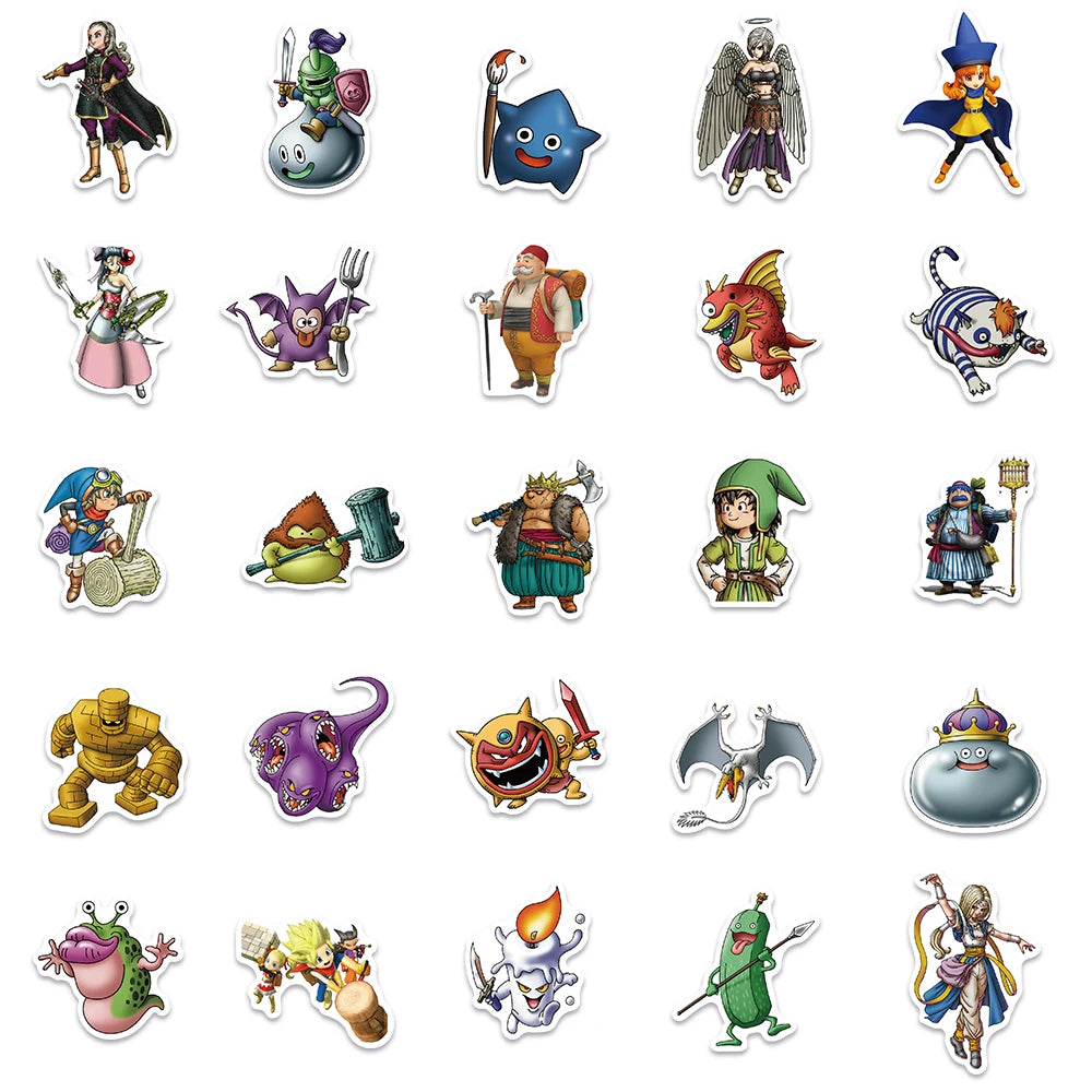 Autocollants de dessin animé Dragon Quest, 50 pièces, pour bagages, ordinateur portable, téléphone, vinyle, Graffiti étanche, autocollants de voiture, Skateboard