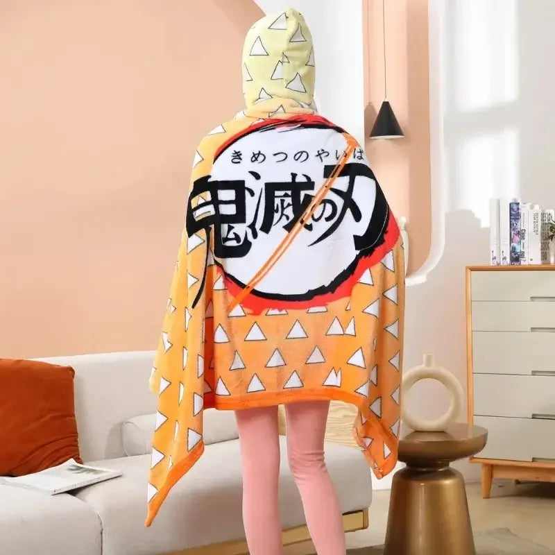 Demon Slayer Blanket: Tanjiro Anime Bathrobe & Cosplay Shawl