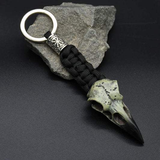Porte-clés squelette Odin Crow, pendentif tête d'aigle Vikings, corde paracorde, pirate nordique, Rune Valknut, amulette, bijoux cadeau