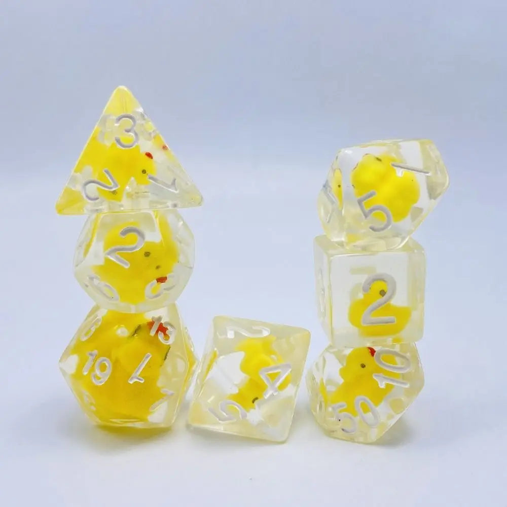 7Pcs/set Multi-Faceted Digital Dice Set Filled with Ducks Animal Acrylic Table Game Opaque Polyhedral Dice for DND Dice Tabletop