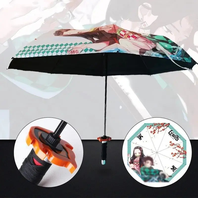 Tanjiro Katana Umbrella: Demon Slayer Long Handle UV Parasol
