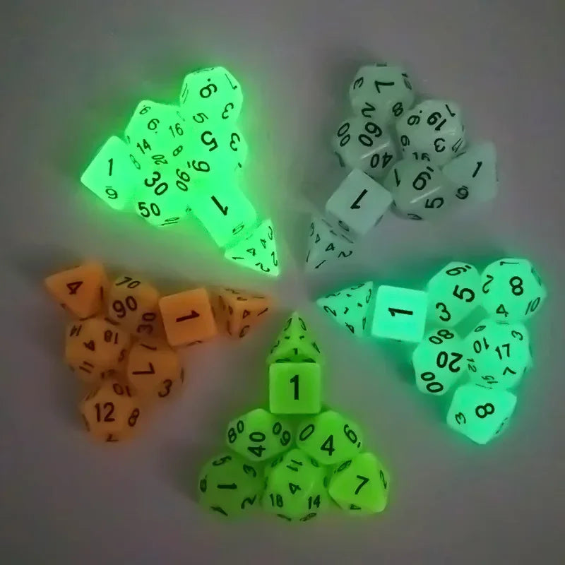 7pcs/set Luminous Dice Numbers of D4 D6 D8 D10 D% D12 D20 Polyhedral Dice for KTV Night Club Pub Entertainment Table Game Dice