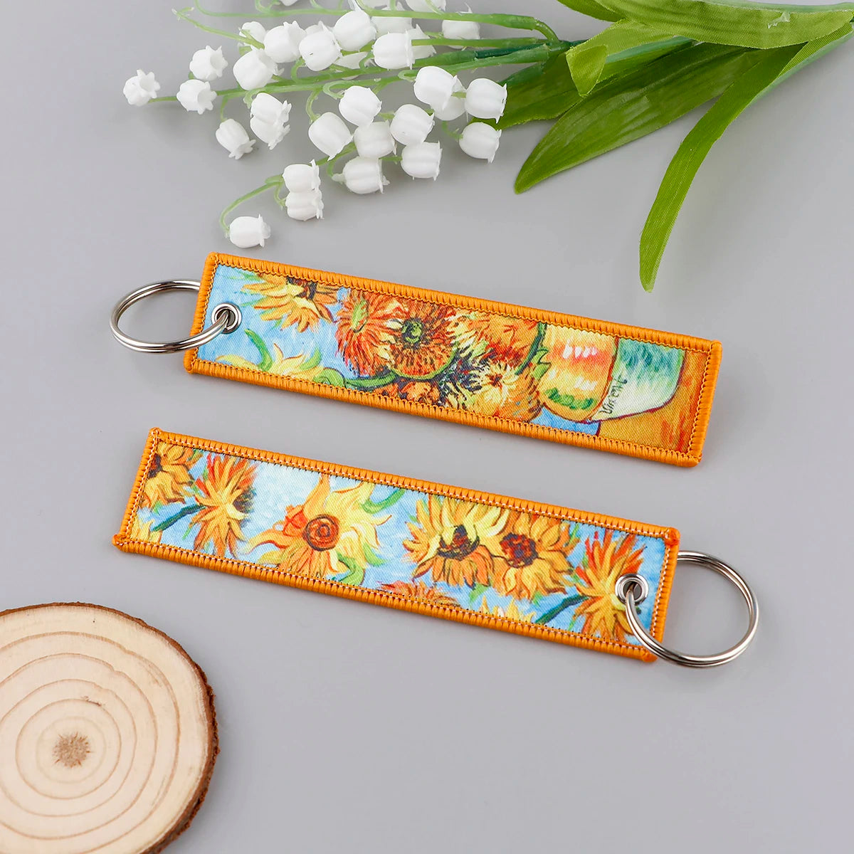 Van Gogh Art Oil Painting Embroidered Key Chain Key Fobs Key Tag For Motorcycles Cars Backpack Chaveiro Keychain Key Ring Gifts