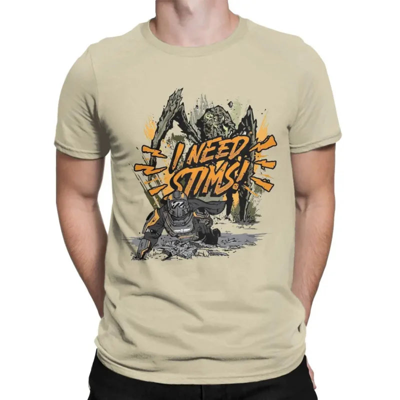 Helldivers 2 I Need Stims T Shirt Men's Cotton Novelty T-Shirt Round Collar Tees Short Sleeve Clothes Big Size