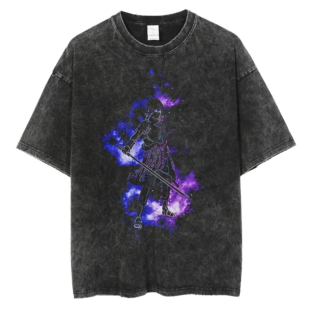 Naruto Rock Lee Streetwear T Shirt Vintage Washed Black