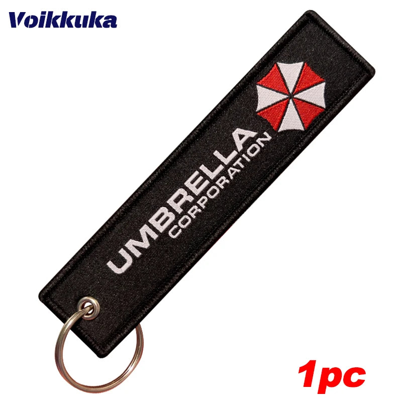 1PC 3PCS Sale Umbrella Logo 2 Styles Both Sides Embroidery Tag Key Chain Motorcycle Car Backpack Keychain Gifts Wholesale